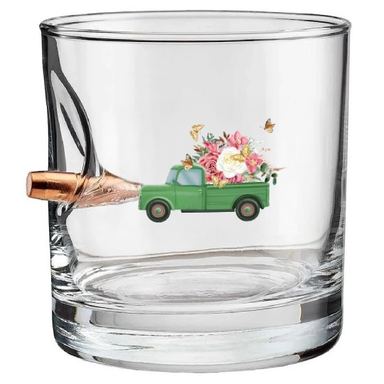 Truck Flower Sublimation Bullet Whiskey Glasses