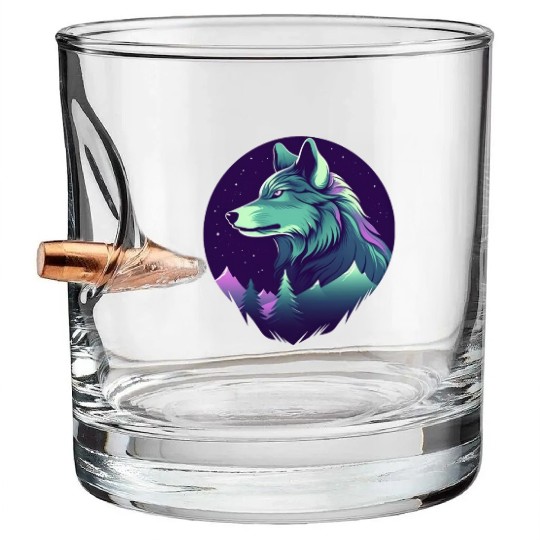 Starry Night Wolf With Northern Light Colors Bullet Whiskey Glasses