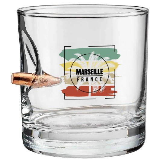 Marseille France Palm Tree Retro Artistic Bullet Whiskey Glasses