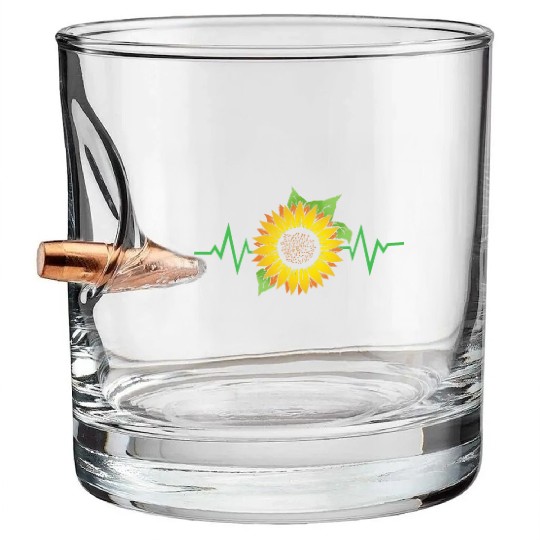 Sunflower Heartbeat Flower Lover Florist For Women Bullet Whiskey Glasses