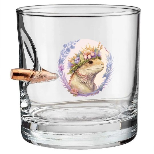 Floral Bearded Dragon Flower Crown Pet Lizard Love Bullet Whiskey Glasses