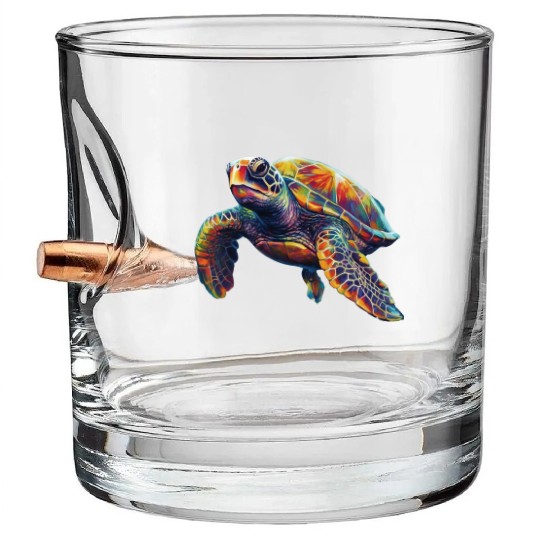 Colorful underwater sea turtle dreamlike beautiful Bullet Whiskey Glasses
