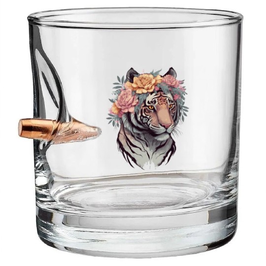 Floral Watercolor Tiger Flower Crown Tiger Lover Bullet Whiskey Glasses