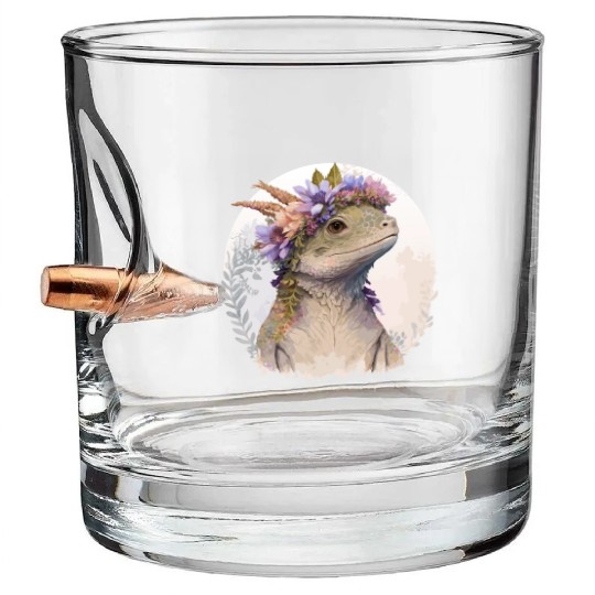 Watercolor Lizard Flower Crown Floral Reptile Love Bullet Whiskey Glasses