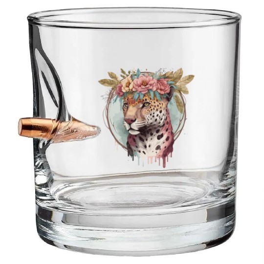 Flower Crown Jaguar Floral Animal Lovers Bullet Whiskey Glasses