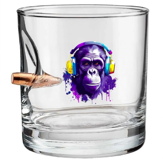 Gorilla with Headphones Music Monkey Bullet Whiskey Glasses