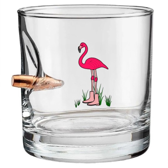 Flamingo with boots art animal print bird pink Bullet Whiskey Glasses