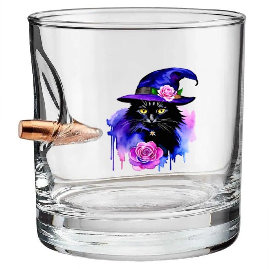Watercolor Cat Halloween Sublimation Bullet Whiskey Glasses