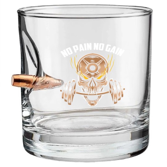 No Pain No Gain Exercise Workout Motto Gym Rat Gym Bullet Whiskey Glasses