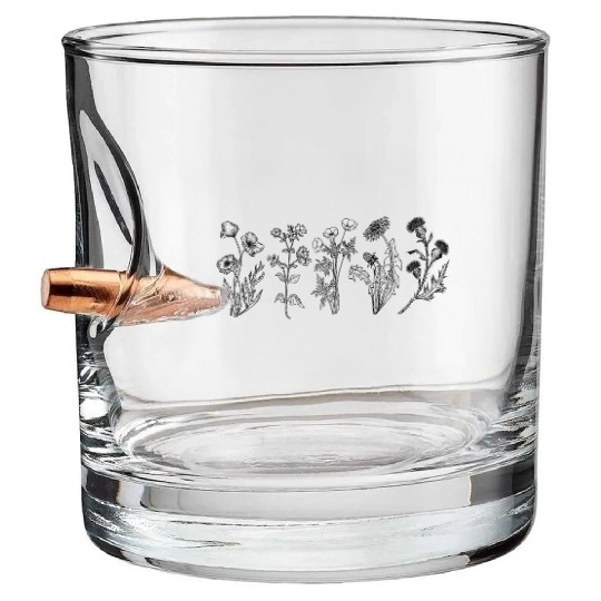 Wildflower Bullet Whiskey Glasses, Wild Flowers Bullet Whiskey Glasses, Line Art
