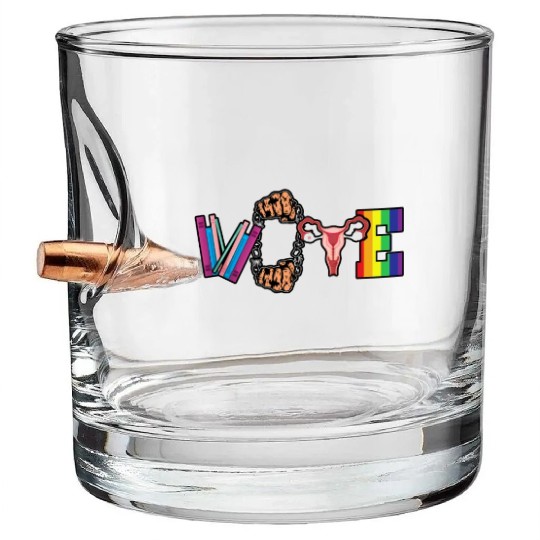 VOTE LGBT Pride Black Freedom Books Ovary Decor Bullet Whiskey Glasses