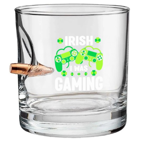Irish I Was Gaming Video Game Irish Flag St Patric Bullet Whiskey Glasses