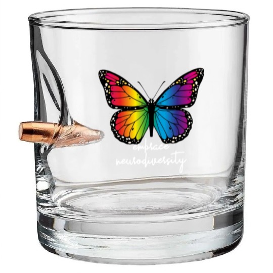Embrace Neurodiversity Butterfly Autism Awareness Bullet Whiskey Glasses