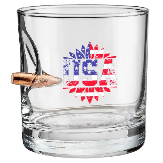 USA Sunflower, Women's Patriotic Bullet Whiskey Glasses