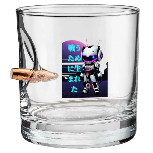 Chibi Mecha: A Cute Cyberpunk Design 3 Bullet Whiskey Glasses