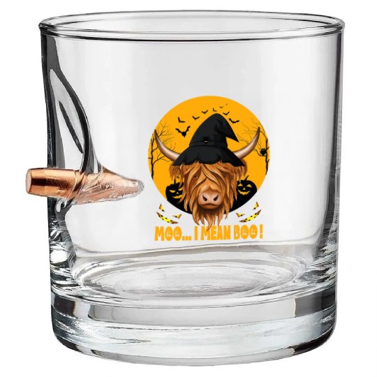 Funny Halloween Farmer Ghost Cow Highland Cow Bullet Whiskey Glasses