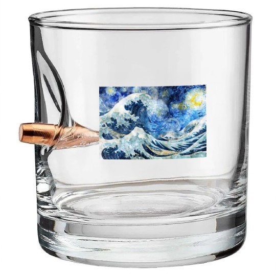 Great Wave During a Starry Night Click on Artist Bullet Whiskey Glasses