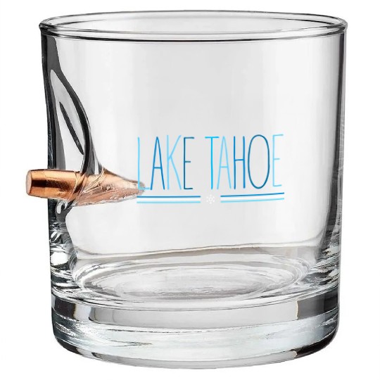Lake Tahoe Winter Snowflake Blue Lettering Bullet Whiskey Glasses