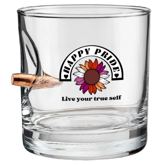 LGBTQ Happy Pride: Sunflower in Lesbian Flag Color Bullet Whiskey Glasses