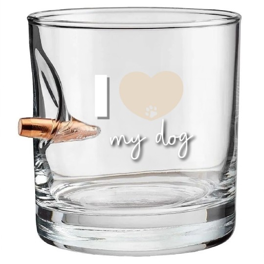 I Love My Dog Beige Heart Bullet Whiskey Glasses