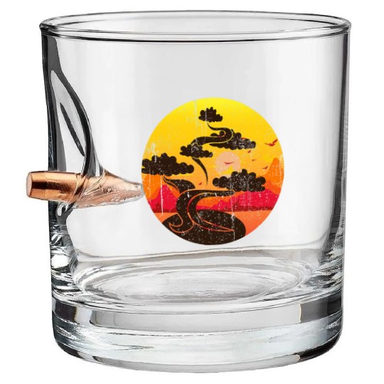Gardening Bonsai Lover Asia Sunset Japan Bullet Whiskey Glasses