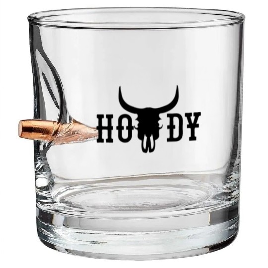 Howdy Cow Skull Western Cowboy Cowgirl Rodeo Howdy Bullet Whiskey Glasses