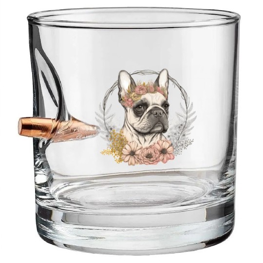 Cute French Bulldog Frenchie Flower Crown Pet Dog Bullet Whiskey Glasses