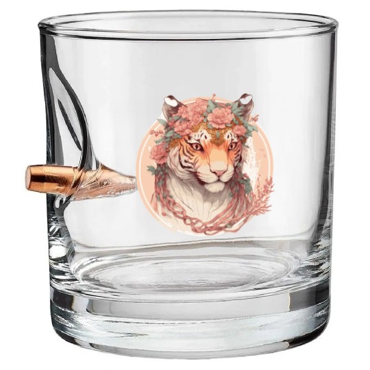 Watercolor Flower Tiger Chinese Zodiac Animal Sign Bullet Whiskey Glasses