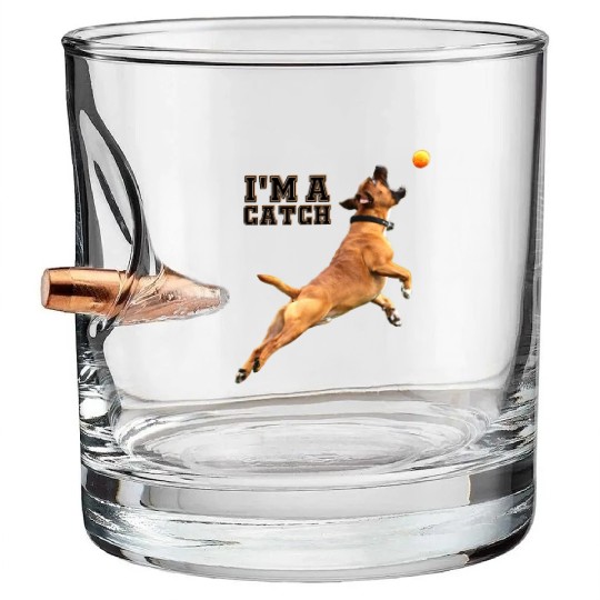Big Dog Bull Mastiff Catching a Ball, I'm a Catch Bullet Whiskey Glasses