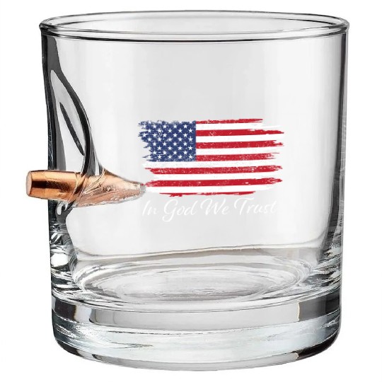 In God We Trust Us Flag Patriotic Bullet Whiskey Glasses
