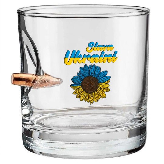 Slava Ukraini Ukrainian Sunflower Flag Ukraine Bullet Whiskey Glasses