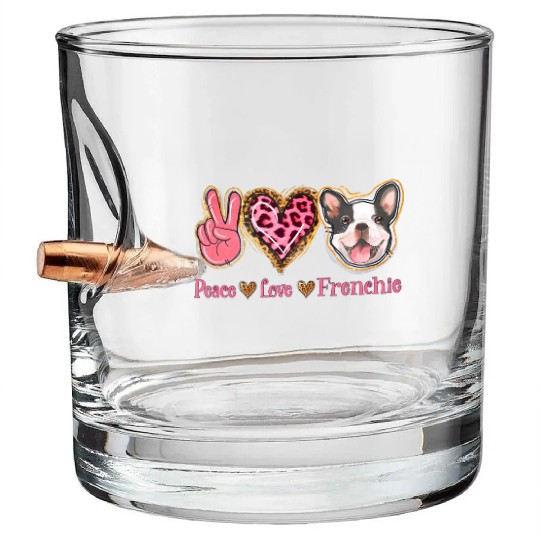 Leopard Peace Love Frenchie Funny Dog Mom Mothers Bullet Whiskey Glasses