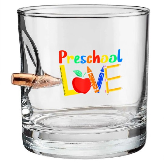 Love Preschool Teacher Back To School Love Teachin Bullet Whiskey Glasses