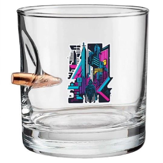 Cyberpunk Cityspace Bullet Whiskey Glasses