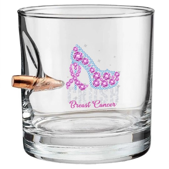 Crush Breast Cancer Bling Ribbon Bullet Whiskey Glasses