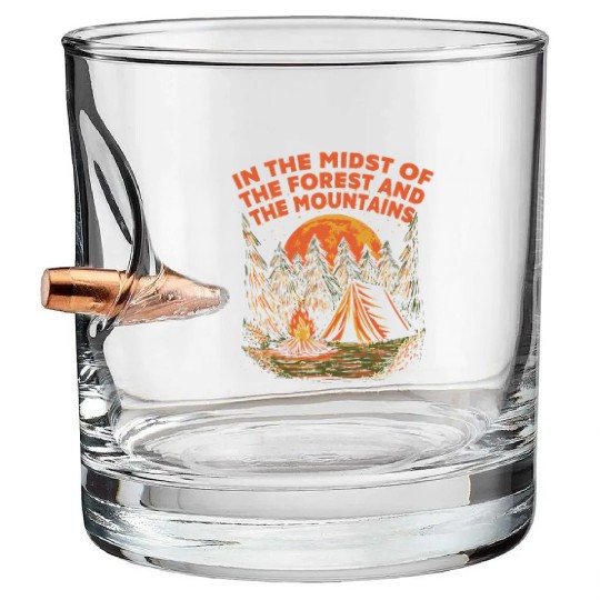 Forest and Mountains Camping Hiking Camper Hiker W Bullet Whiskey Glasses