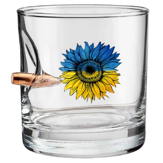Sunflower Ukraine Ukrainian Flag Stand With Ukrain Bullet Whiskey Glasses