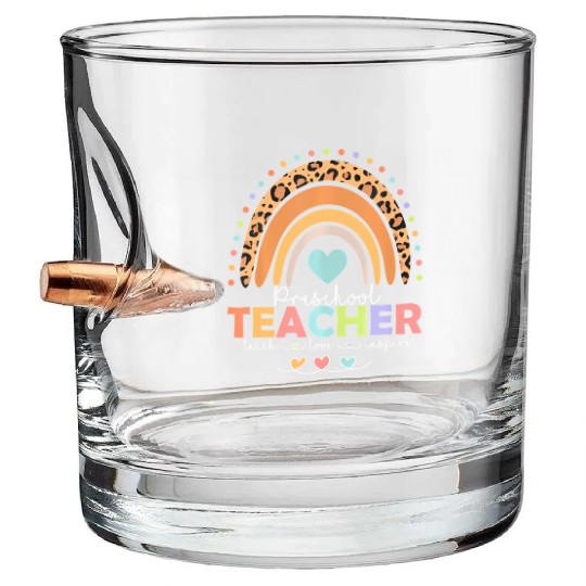 Rainbow Teach Love Inspire Preschool Teacher Back Bullet Whiskey Glasses