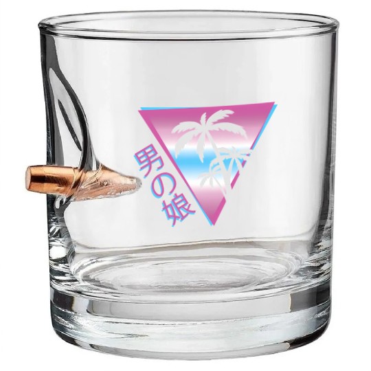 Femboy 80S 90S Palm Tree Japanese Vaporwave Aesthe Bullet Whiskey Glasses