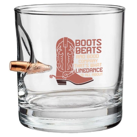 Line Dance Boots Beats Good Company Country Music Bullet Whiskey Glasses