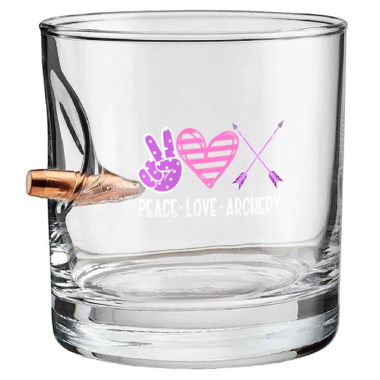 PEACE LOVE ARCHERY Bow & Arrow Shooting n Girls Wo Bullet Whiskey Glasses