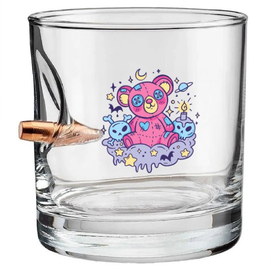 Yami Kawaii Creepy Teddy Bear With Skulls Bullet Whiskey Glasses