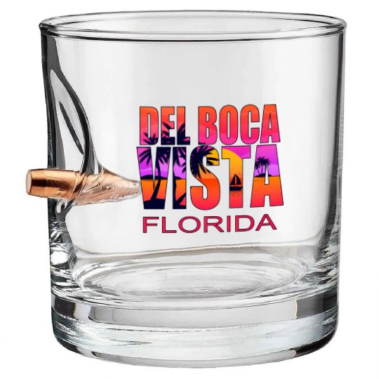 Del Boca Vista Retirement Community Novelty Bullet Whiskey Glasses