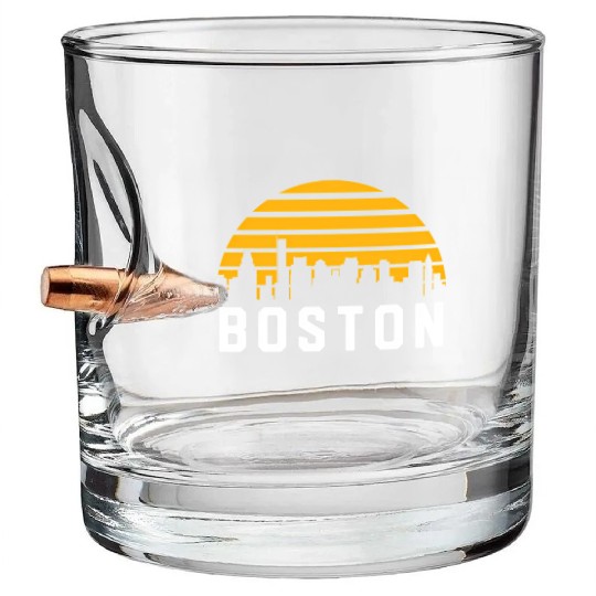 Boston Massachusetts Cityscape Yellow Bullet Whiskey Glasses