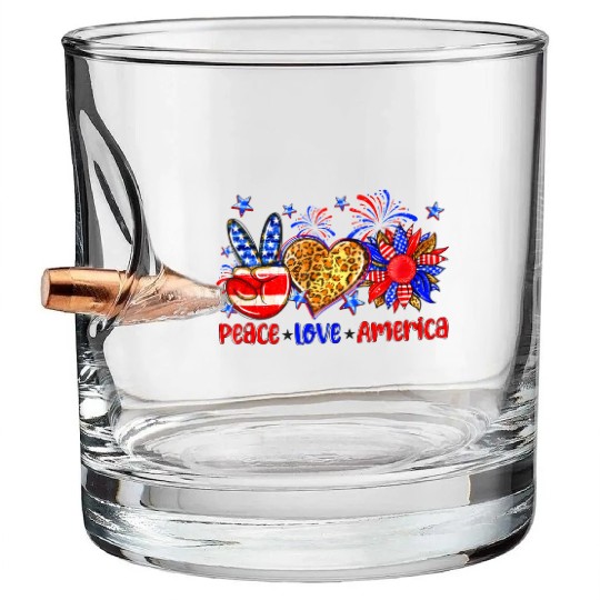 Peace Love America US Flag Fourth Wo 4th Of July P Bullet Whiskey Glasses