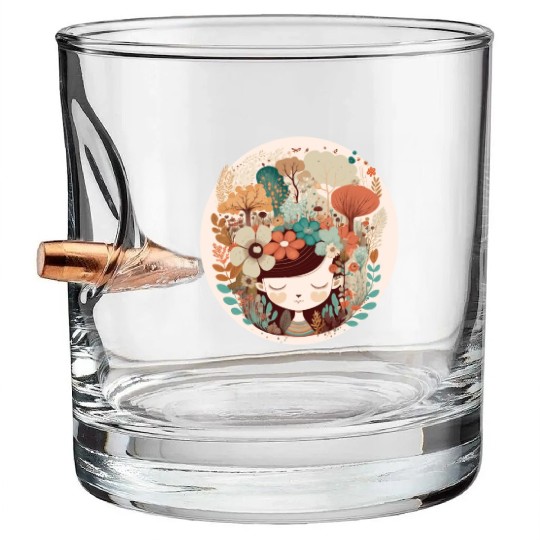 Cottagecore Girl Flower Forest Mental Health Aware Bullet Whiskey Glasses