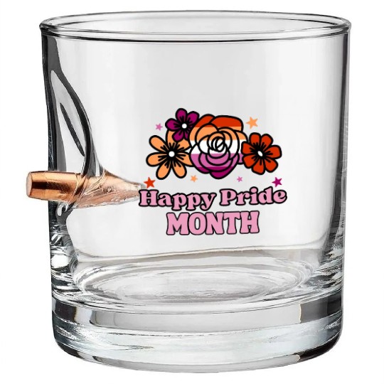 LGBTQ Lesbian Flag Flowers, Happy Pride Month Bullet Whiskey Glasses
