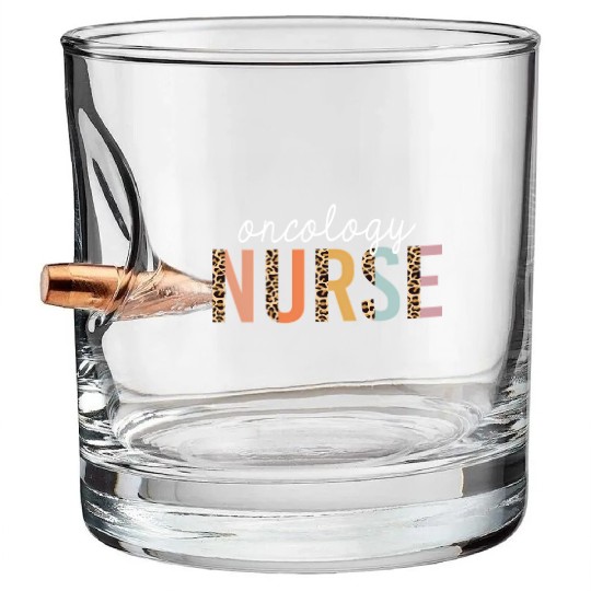 Oncology Nurse Leopard Print Nursing School Bullet Whiskey Glasses
