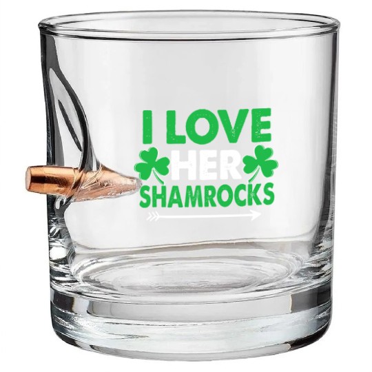 I Love Her Shamrocks - St Patricks Day Matching Co Bullet Whiskey Glasses