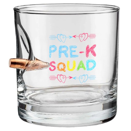 Pre - K Squad Preschool Teacher Back To School Bullet Whiskey Glasses